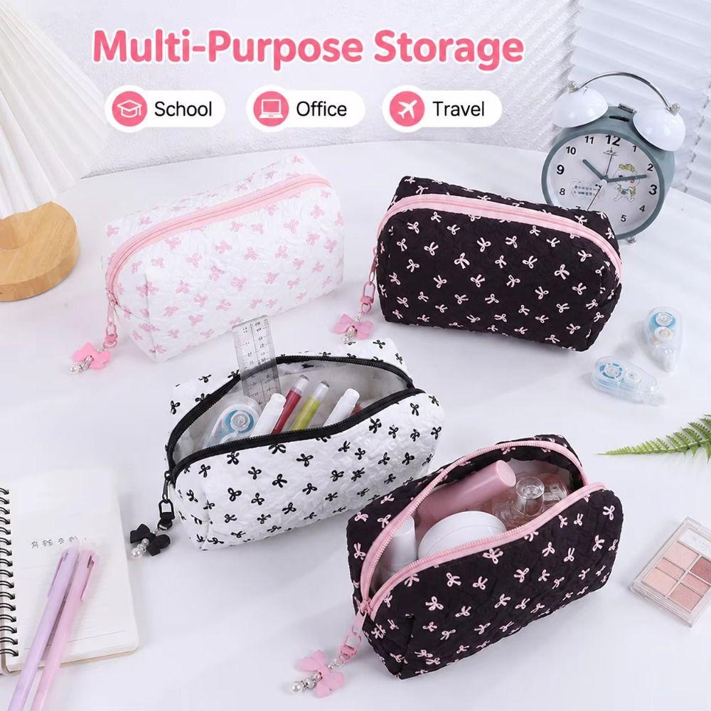 Large Capacity Bow Tie Pencil Case Makeup Case Stationery Bag Pencil Pouch  School Supplies