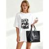 Oversized T Shirt Black Rose Print Graphic Tee Casual Streetwear For Women Summer Outfit