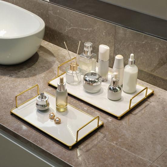 Estantería de Almacenamiento para Baño Yousheng Marco de Hierro Bandeja con Patrón de Mármol Organizador de Gran Capacidad para Artículos de Tocador Cosméticos Joyería