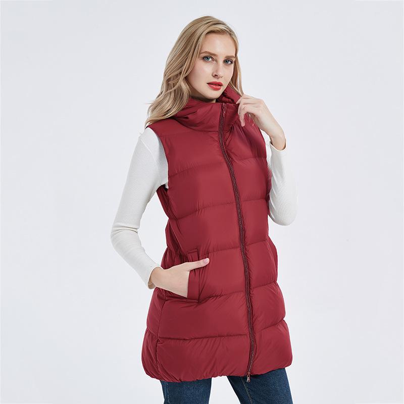 Autumn and winter white duck down vest women's winter down vest wear with medium and long hooded vest jacket