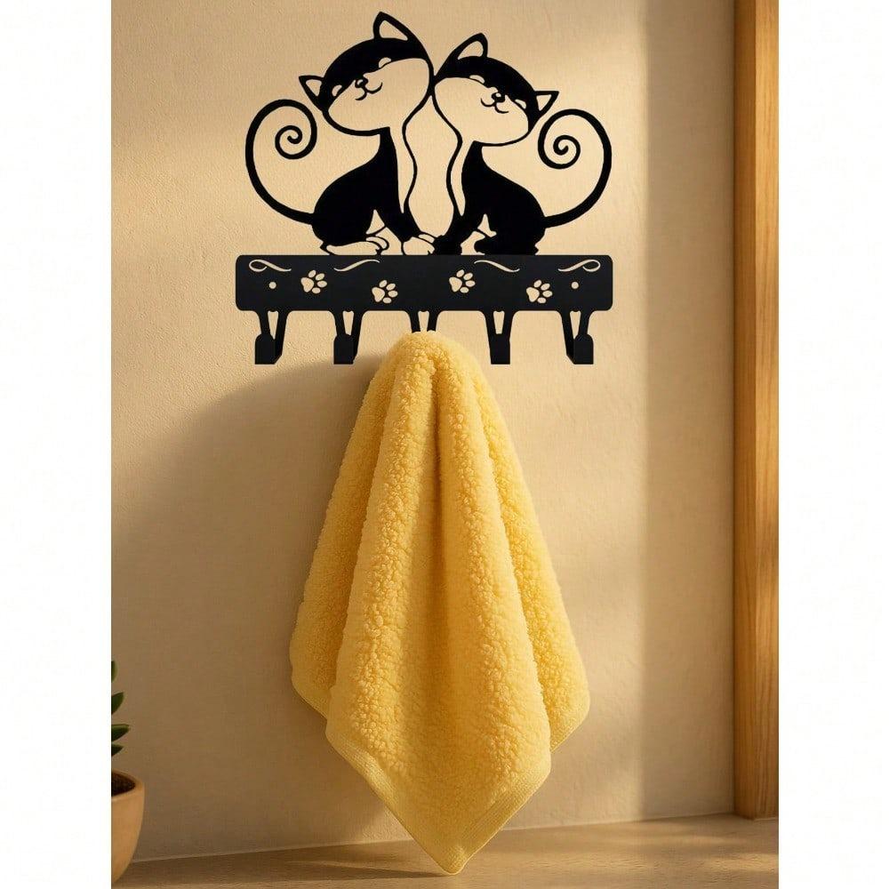 Gancio da Parete in Ferro Appendi Chiavi Design Gatti Neri Scaffale Portaoggetti per Decorazione Casa Regalo di Halloween Natale