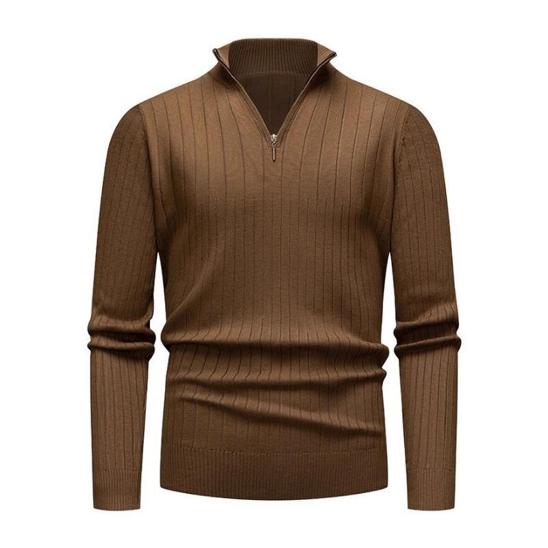 Half Zip Stand Collar Men Solid Color Casual Knitted Pullover Sweater