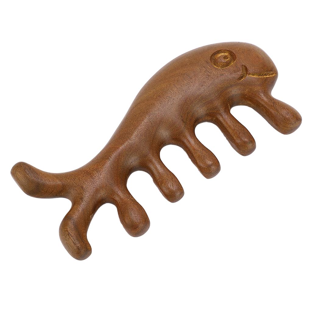 Sandelholz Kamm mit breiten Zinken zur Kopfhautmassage und zum Schaben Tierförmiger Gua Sha Kamm für Nacken, Rücken, Arme