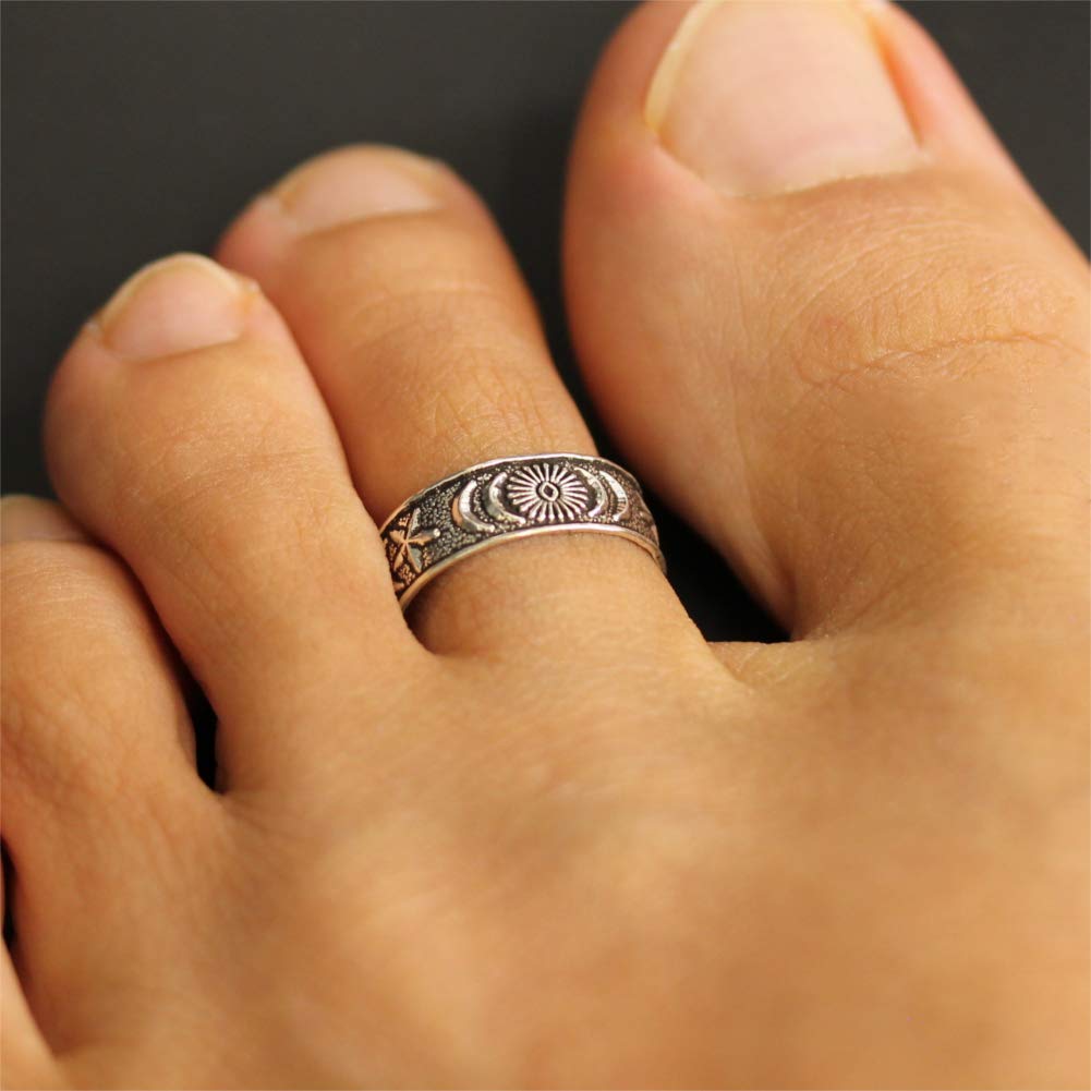 Orris Toe Ring, 925 Sterling Silver, Adjustable Size, Simple Design, Men's (Celestial Body)