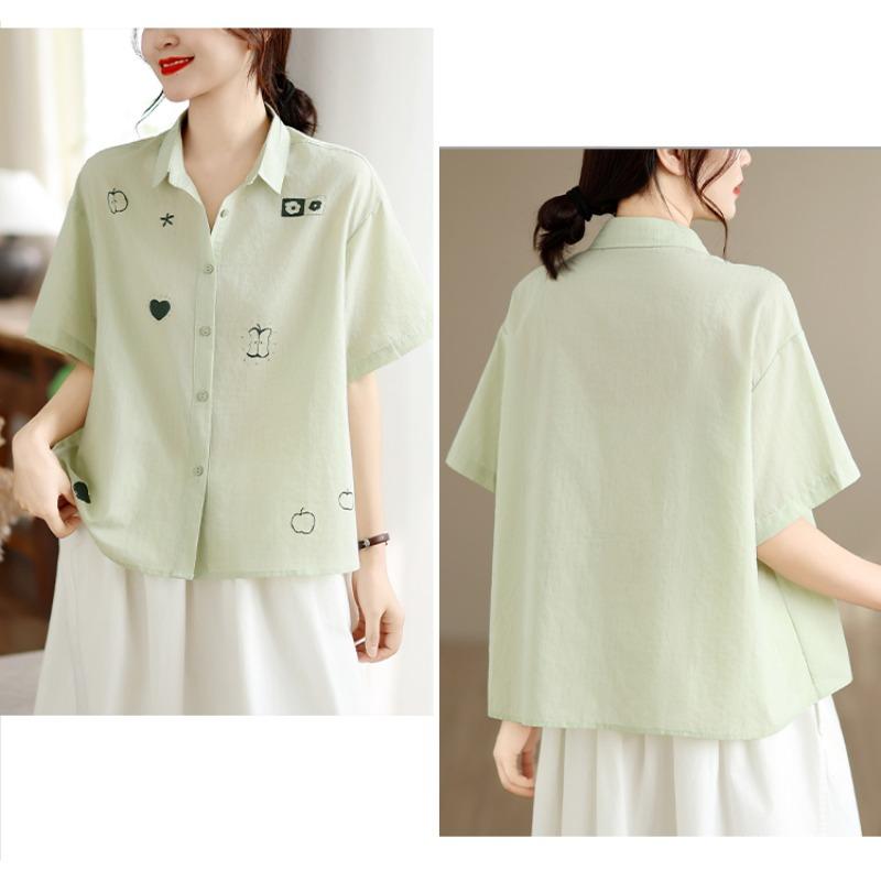 DIMANAF 2026 Women Plus Size New Summer Blouse Shirt Short Sleeve Print Floral Casual Loose Cotton Lady Tops Shirts