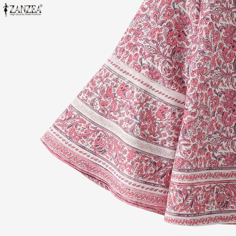 ZANZEA Womens Casual Open Front Loose Half Sleeve Bohemian Print Cardigan Cover Up Blouse