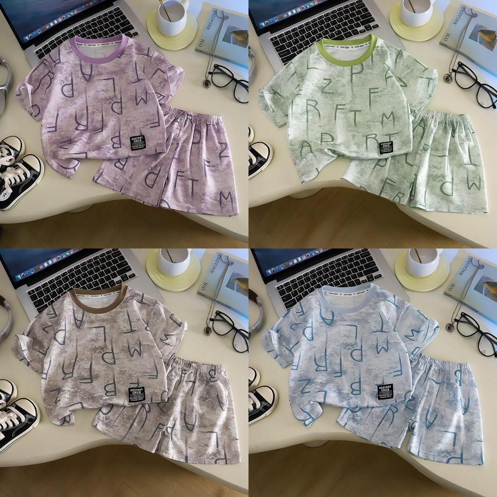 Baby Boy Summer Cotton Letter Print Short Sleeve Twopiece Set For Toddler Kids