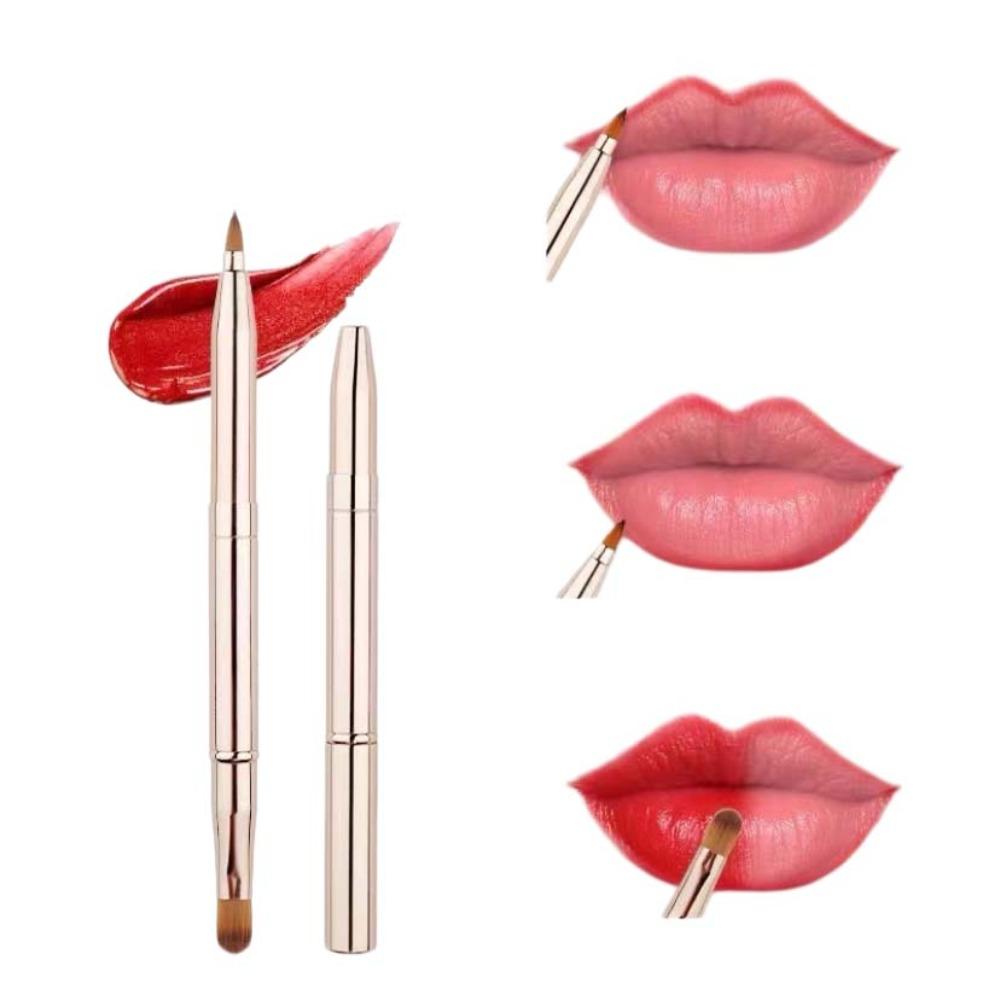 Double-headed Retractable Lip Brush Telescopic Lipstick Brush Dual Use Lip Gloss Brush  Women Gold