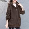 VEZFAA Damenmode Lässig Einfarbig Druck Herbst Winter Langarm Kapuzenjacken & Mäntel