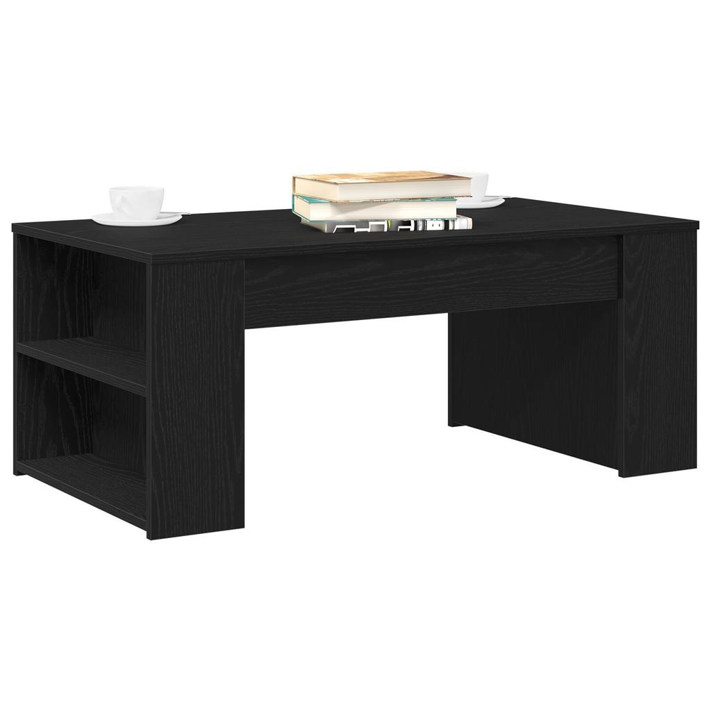 Creative Design Coffee Table, Living Room Table with Double Open Shelves On the Sides, Sofa Side Table, Black Oak 102x55x42 Cm