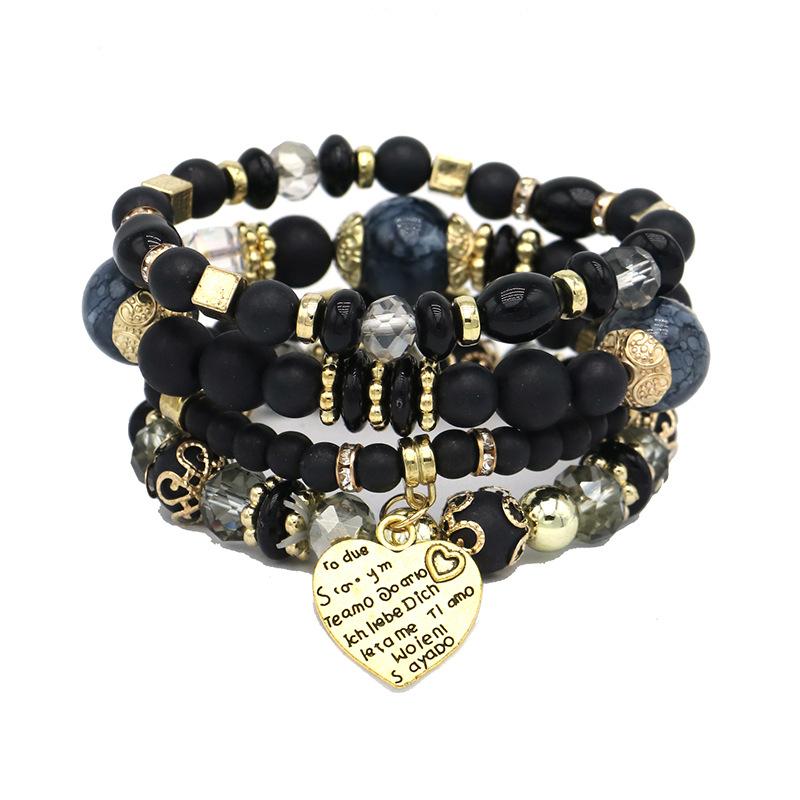Bracelet Bohemian Ethnic Style Multi-Layer Bracelet Peach Heart Beaded Women'S Glazed Jewelry