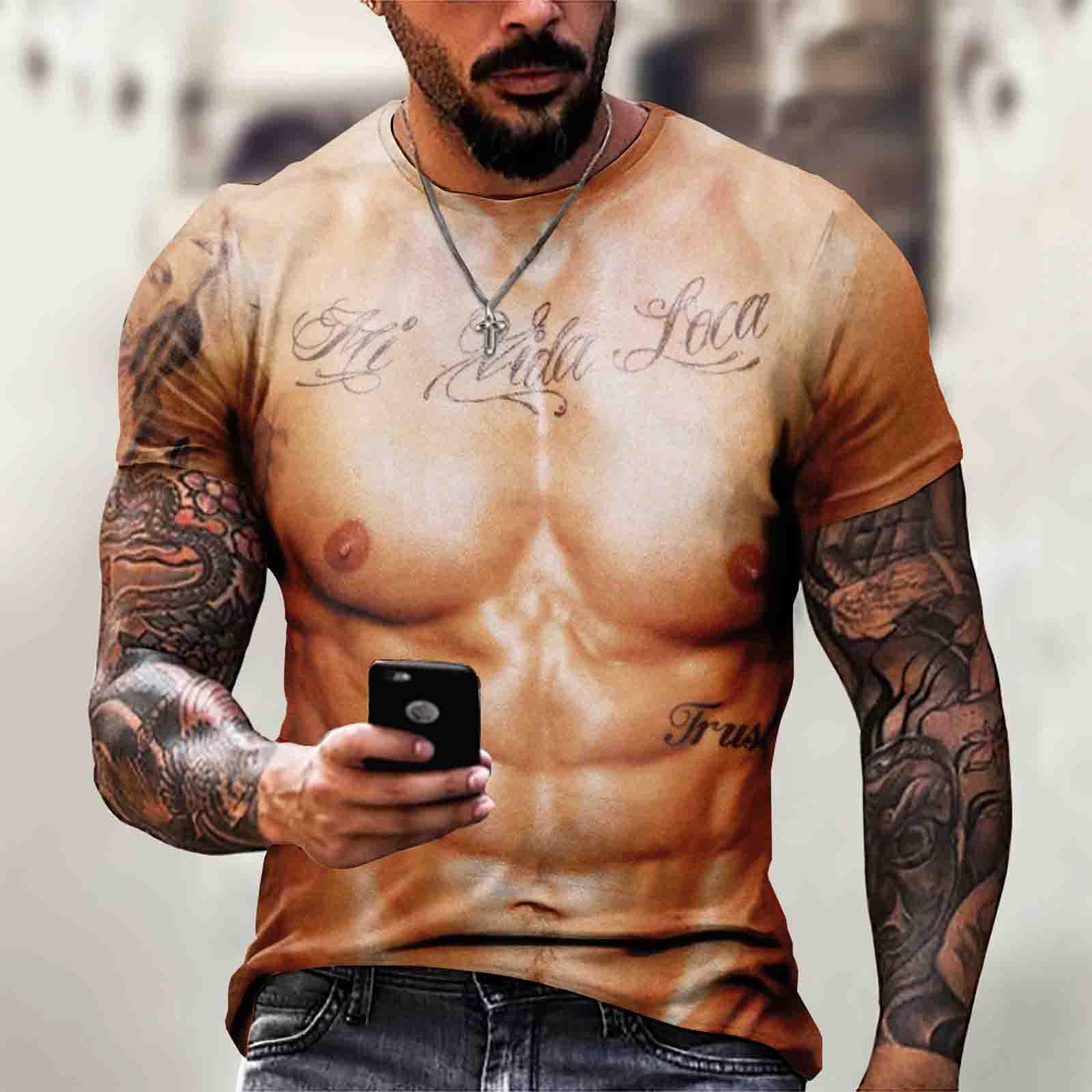 

Мужская футболка с короткими рукавами и 3d мышцами, повседневный пуловер с мышцами живота, топ с короткими рукавами L