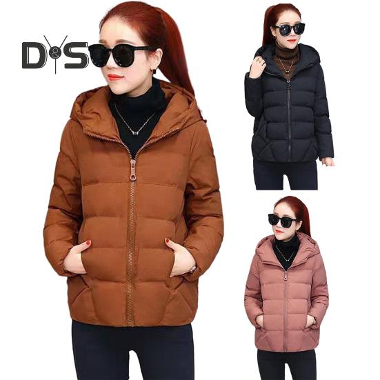 Women Winter Hooded Jacket Solid Color Long Sleeve Loose Thick Warm Down Cotton Short Coat for Cold Weather All Match Streetwear Outwear