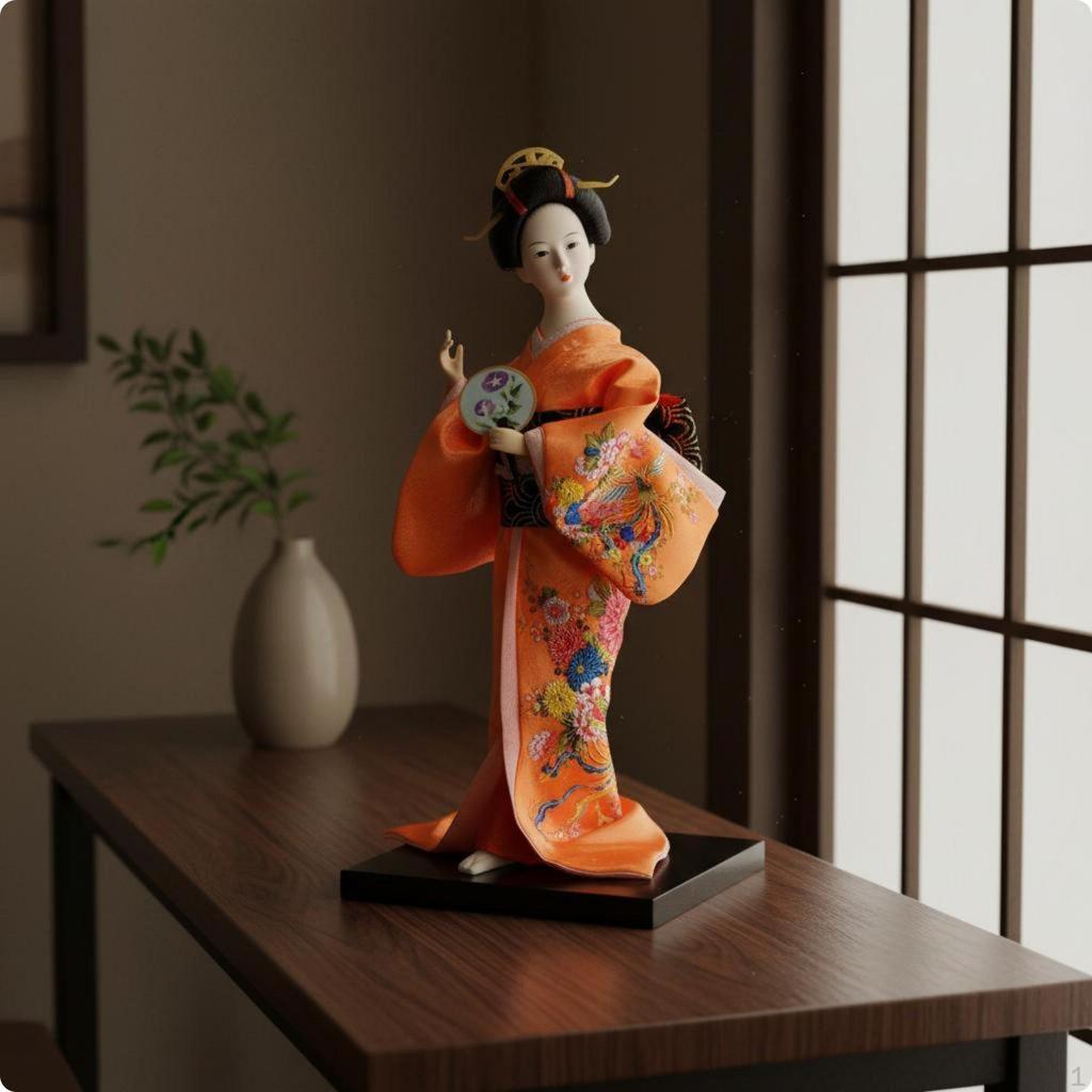 Japanische Geisha-Puppe Details Traditionelle Figur Handgefertigte Seidenstatue für