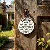 Front Door Welcome Sign "This Is My Happy Place" Funny Vintage Metal Wall Hanging Plaque Quirky Garden Art Outdoor Round for Home Patio Office