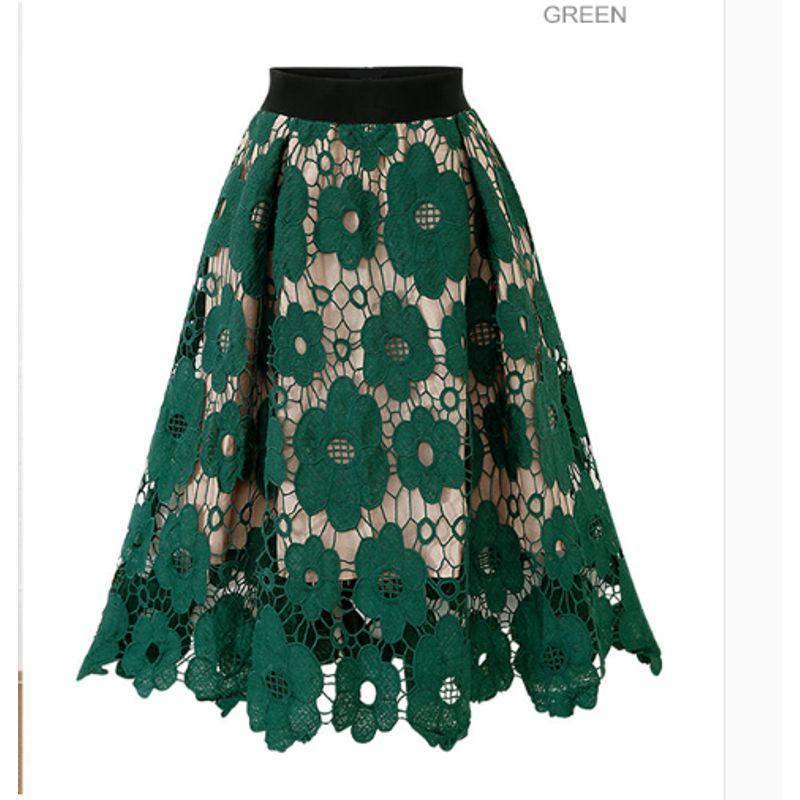 

Spring-Summer New Type Women s European Station Fashion All-Match Lace Skirt Slim Looking A- line Short Skirt Short Skirt Green L