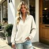 Damen Halbzip Pullover Sweatshirt Langarm Lockerer Schnitt Winter Freizeit Oberteil