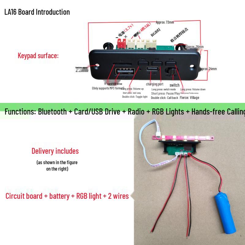 Solderless Bluetooth Speaker Board with Colorful Lights: DIY Electronic Circuit Kit with MP3 Decoding & Amplifier Panel