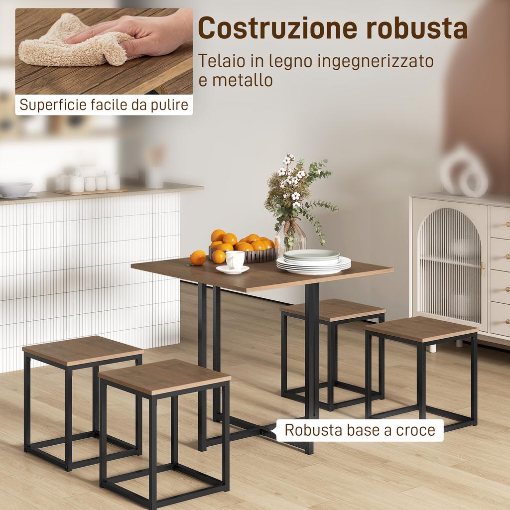 5 Piece Dining Table and Chairs Set 4, Industrial Space Saving Table and Chairs with Metal Frame, Square Kitchen Table and Stools for Dining Room