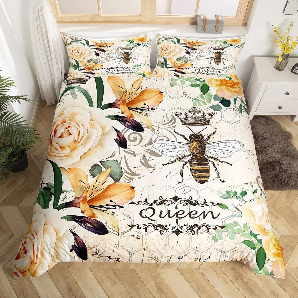 Lovely Bird Duvet Cover Set King Size Spring Floral Butterfly Bedding Set Microfiber Watercolor Garden Flower Comforter Cover