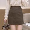 Women's High-Waist Matte PU Leather A-Line Skirt - Autumn/Winter Fashion