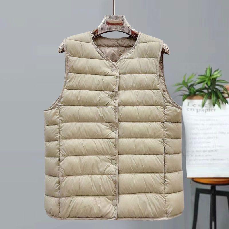Jachetă nouă de damă vintage fără mâneci, tip puf, primăvară-iarnă, puf de rață albă, ultralejeră, împachetabilă, călduroasă, vestă căptușită cu puf