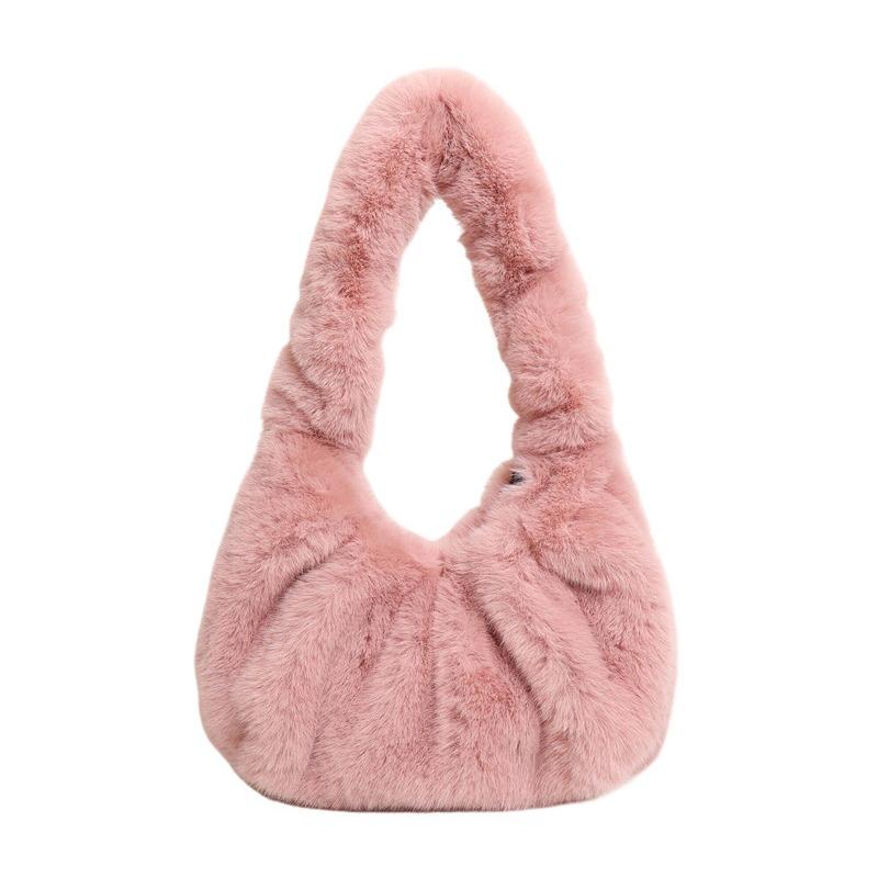 New Furry Bag Women's Autumn and Winter Furry Bag Fashion Pleated Cloud Bag Commuter Plush Handbag