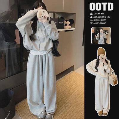 Women's Casual Autumn Suit: High-Waist Slimming Wide-Leg Pants & Loose-Fit Sweater Two-Piece Set