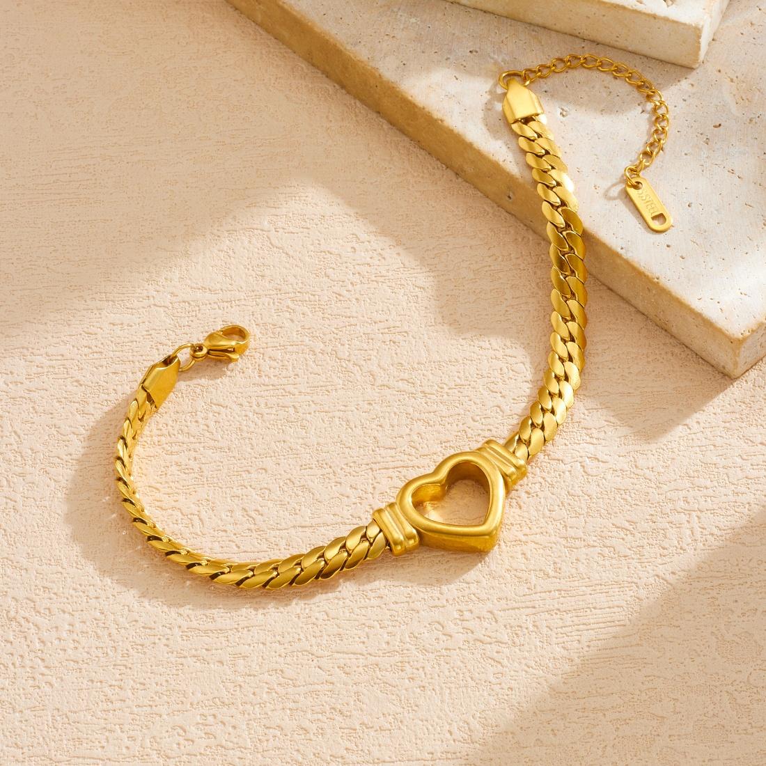 

316L Stainless Steel Hollow Heart Gold Color Chain Bracelet For Women Lady Fashion New Waterproof Jewelry Party Gift