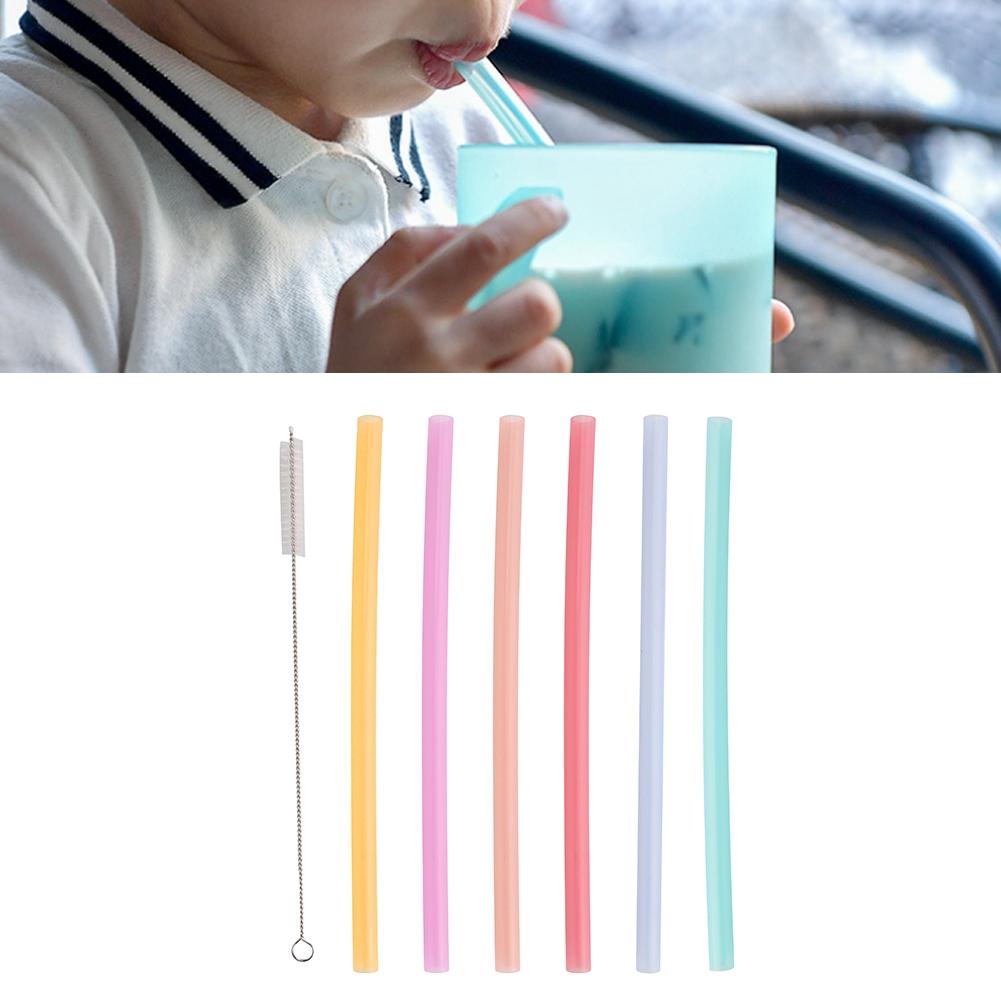 6pcs Portable Reusable Environmentally Friendly Silicone Drinking Straw with Cleaning Brush Set