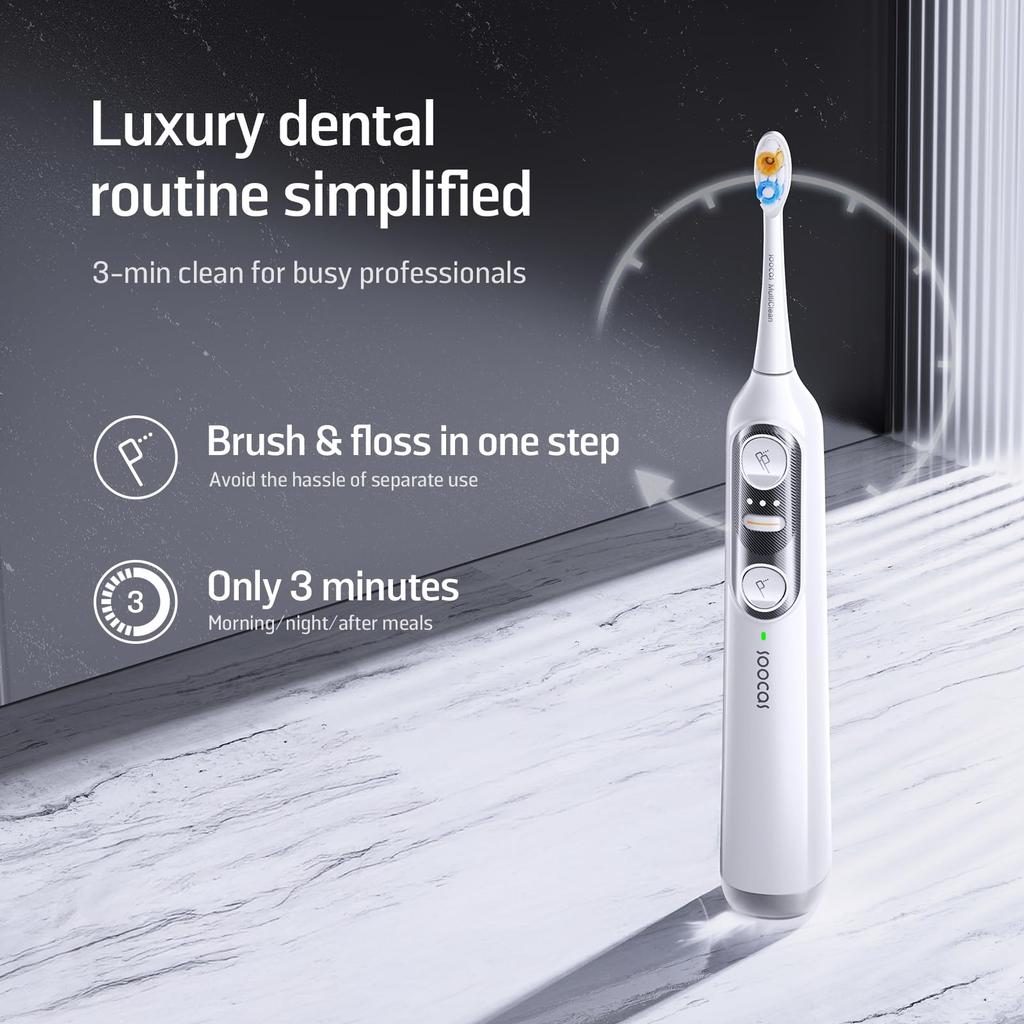 Soocas NEOS II Electric Toothbrush with Jet Sonic Oral Interdental Water 124 PSI High Plaque Battery IPX8 Perfect for White Washer, 2-in-1 Toothbrush,