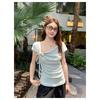 Swing Collar Slanted Shoulder Three-dimensional Bow Short-sleeved T-shirt Women's Summer Irregular Top