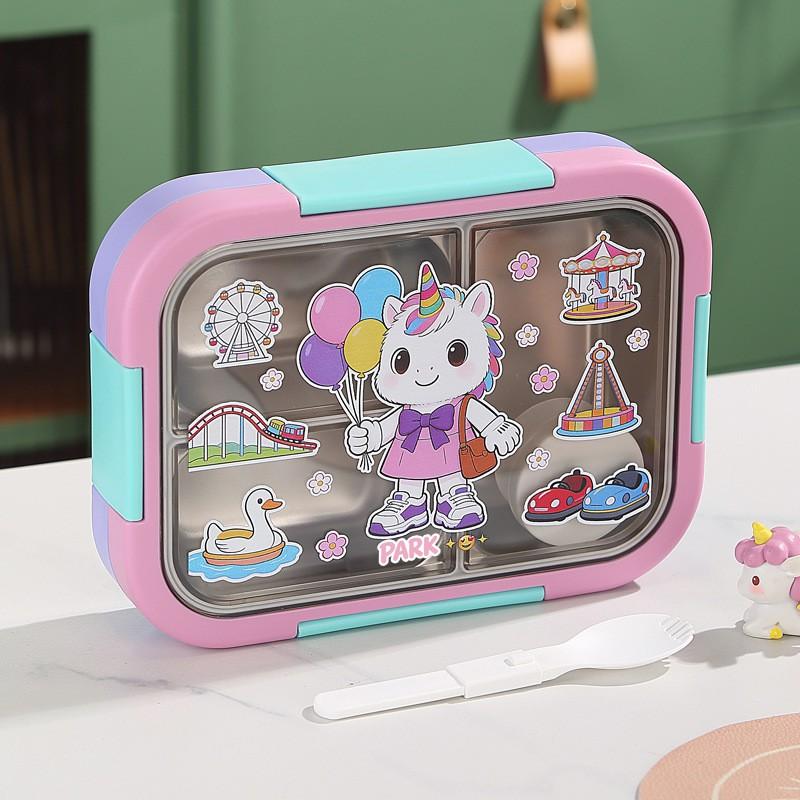 Stainless Steel Bento Box Students Office Workers - 3-Compartment Leakproof Lunch Container 650ml/1100ml Cartoon Design