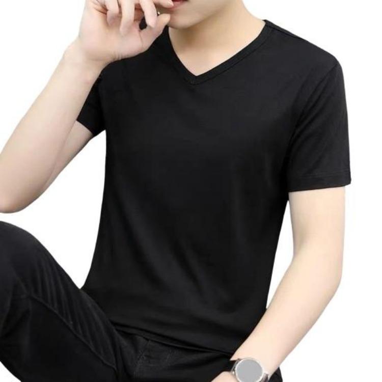 Slim Fit V Neck Casual Men T-shirt Short Sleeve Pullover Solid Color Ice Silk Youthful Style Daily Wear