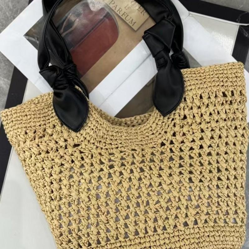 Woven Straw Leather Knot Tote Bag Large Capacity Everyday Travel Handbag Women