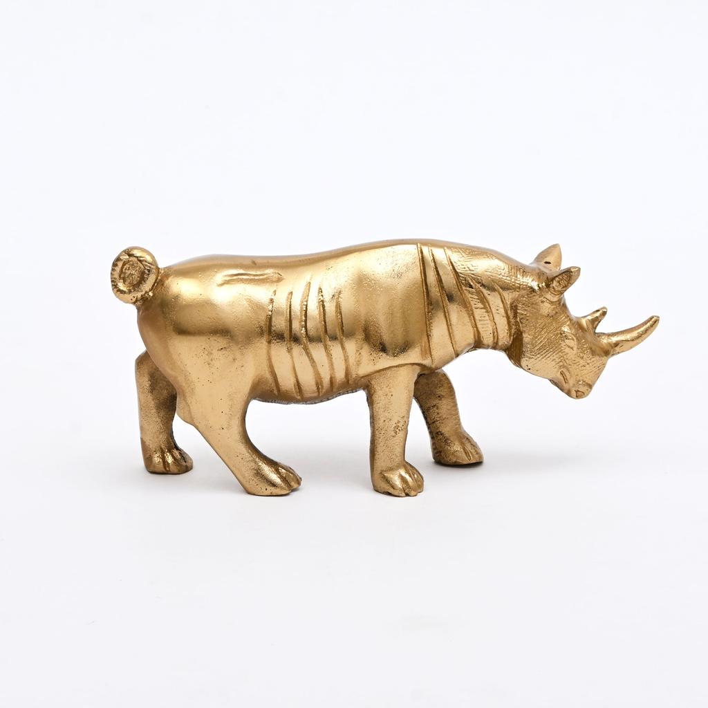 Luxuriöse Gold-Nashorn-Figur Handgefertigt Aluminium Wohnkultur