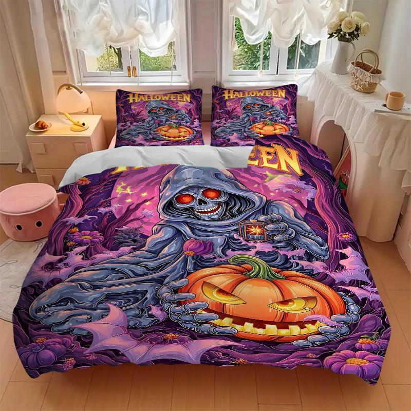 3pcs Halloween Theme Bedding Set, Including 1 Quilt Cover and 2 Pillow Shams, Without Filling, Soft and Comfortable Home Bedroom N050