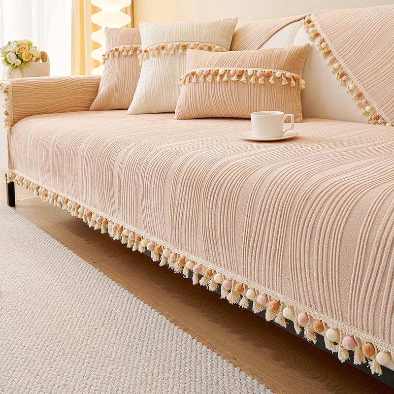 Simple Milk Fiber Sofa Cushion Winter Antislip Leather Sofa Cover Plush Thickened Cushion Cover Towel