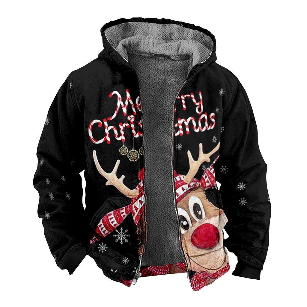 Pánská bunda s vánočním potiskem Pánská jarní a ležérní trendy bunda na zip s kapucí