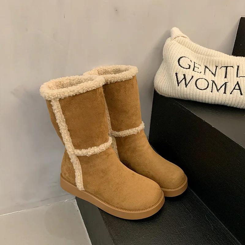 Fashion Women's Winter Padded and Thickened Warm Snow Boots 2024 New Round Head Suede Short Flat Northeast Cotton Boots
