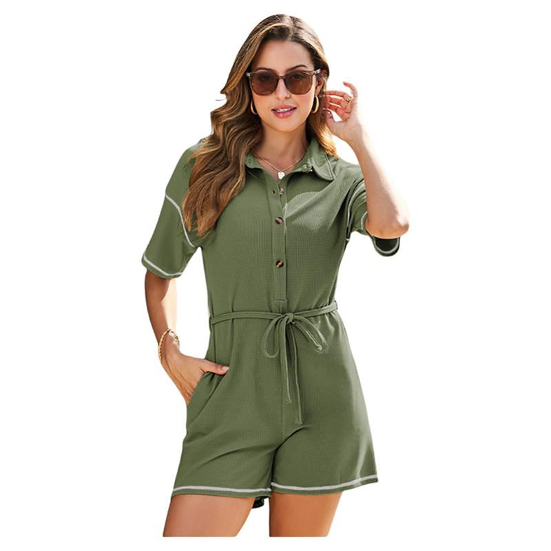 

American Shiying Casual All-matching Short sleeve Jumpsuit Women 2025 Summer New High Waist Straight Jumpsuit Women Green Size M fit (55.00 kg-62.50 kg