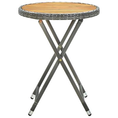 Side Table Gray 60 Cm Poly Rattan and Solid Acacia Wood