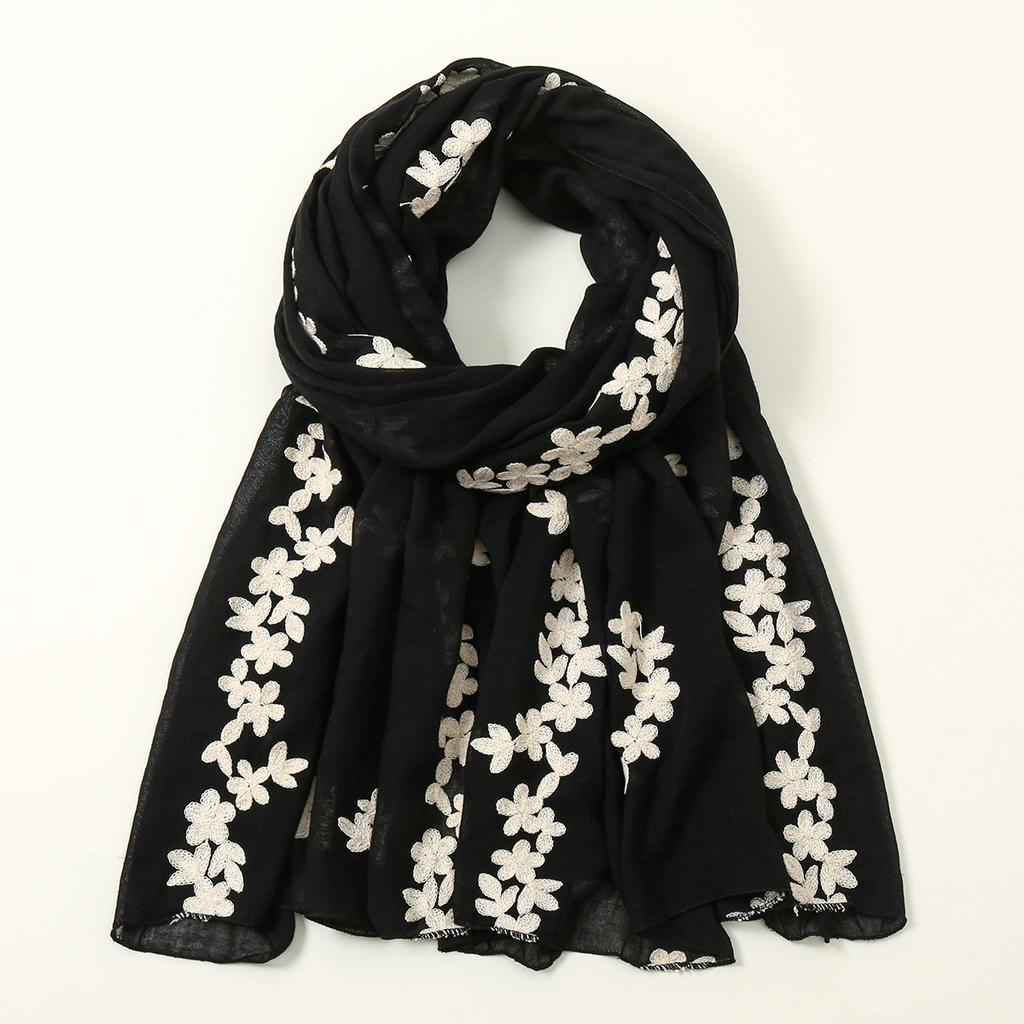 180*80cm Boho Cotton Scarf for Women Lightweight Floral Fashion Flower Scarves Cotton Feeling Shawl Wrap