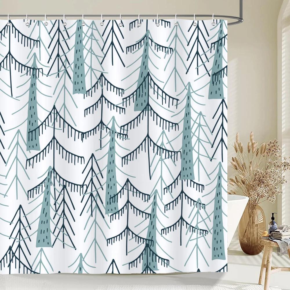 Green Plant Leaves Print Shower Curtains Watercolor Boho Floral Waterproof Morden Bathroom Bathtub Curtain Room Decor With Hooks