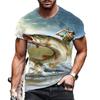 Men's Outdoor Fishing T-shirt, Casual Breathable Top, Short Sleeved, 3D Printed, Sporty and Fashionable Fitness, Large Size, Summer