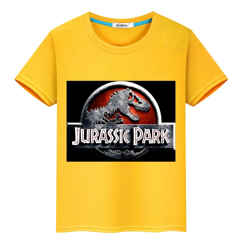 Jurassic Park 100%Cotton Summer Anime Tees Dinosaur Short Tops Kawaii Jurassic World T-shirt y2k one piece kids clothes boy girl