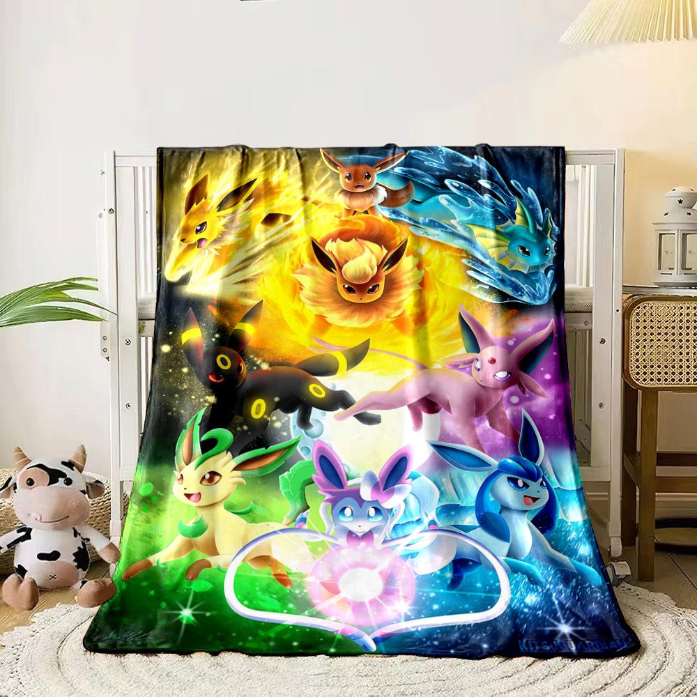 

Brightly colored Eeveelutions arranged dynamically with elemental themes. for all seasons blanket lunch break throw gift 80cm x 120cm