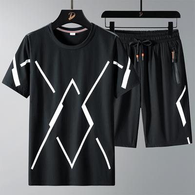 Men T Shirt Set Oversize 6XL 7XL 8XL Shorts Tshirt Suit Plus Size Short Sleeve Black T-shirts Summer Fashion Loose
