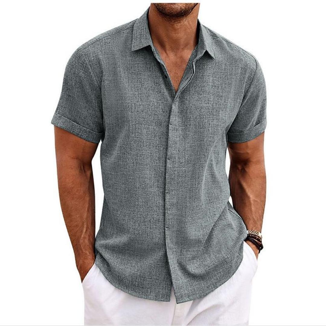 Herrenhemden Kurzarm Button Up Hemd Casual Sommer Loose Fit Home Style Hemden 3XL grau