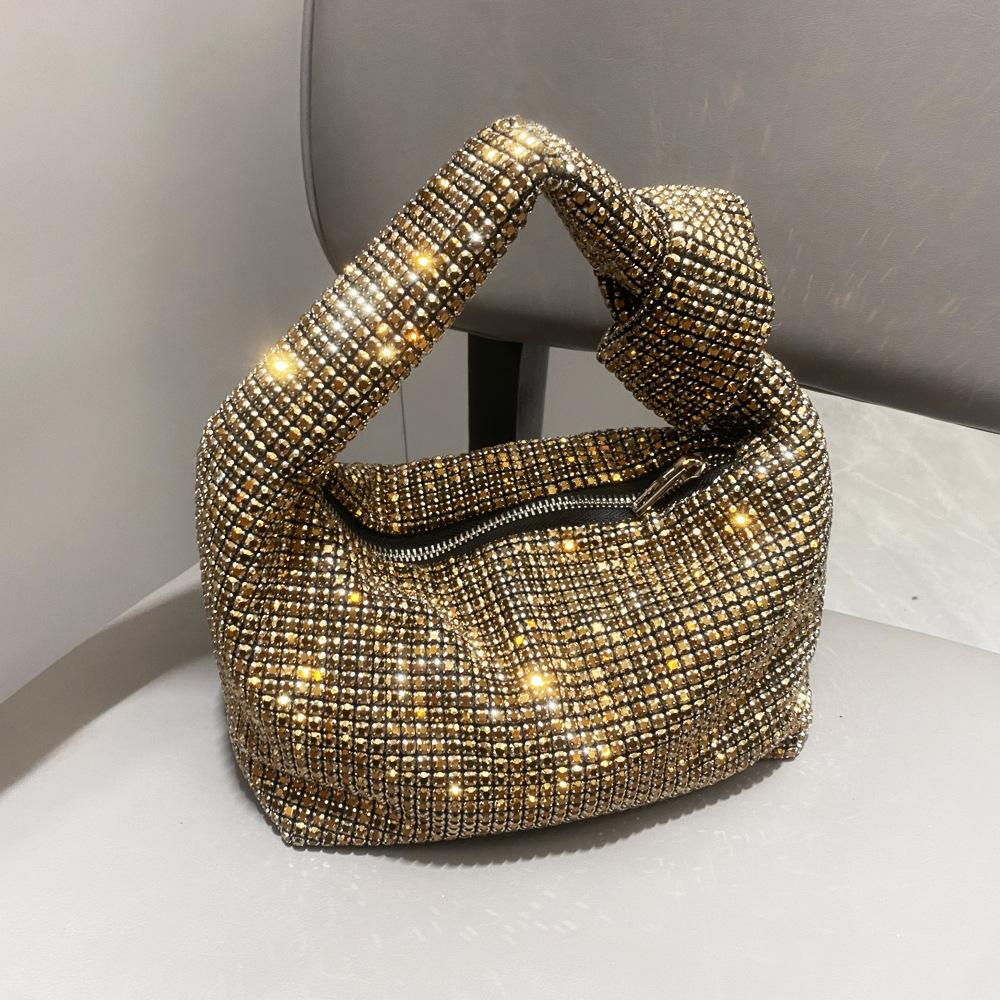 Women'S Bag Rhinestone Dinner Bag Big Diamond Knotted Hand Bag Fashion Full Diamond Armpit Bag Women'S Bag Small Bag